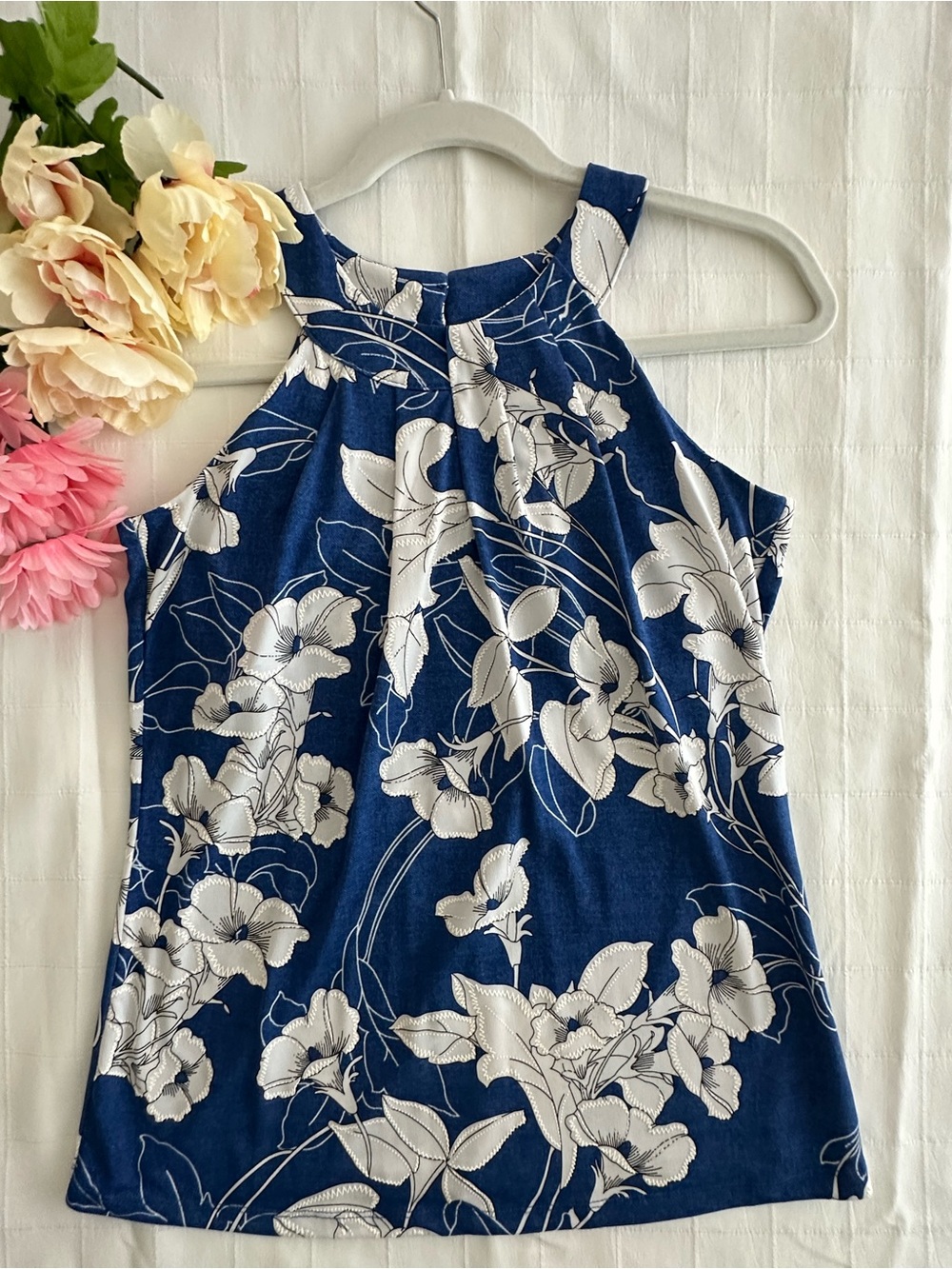 INC NWOT Royal Blue sleeveless floral halter top! Beautiful